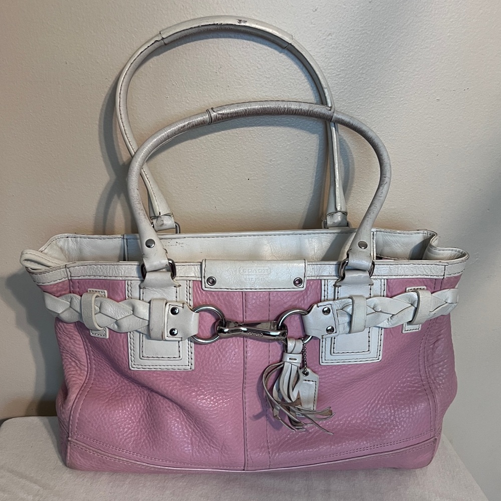 Vintage pink and white leather Coach bag